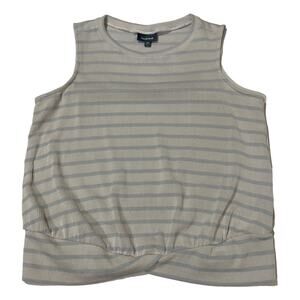 ModCloth Stripe Ribbed Twist Hem Tank - Ivory/Blue - 1X